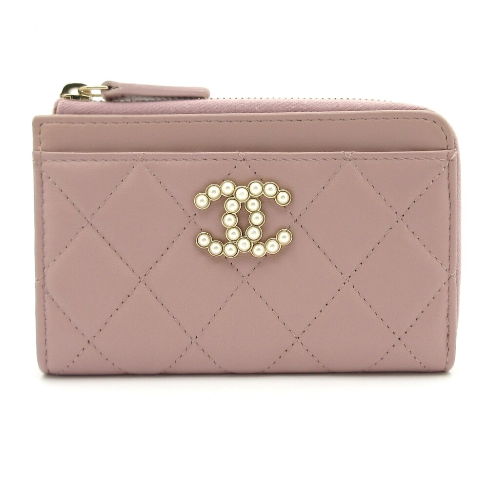 Chanel Matelasse Coin Case AP3816 Pink White Lambskin Faux Pearl